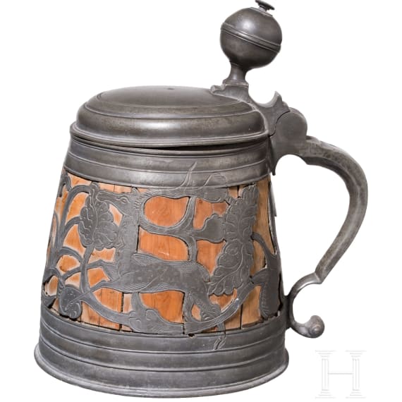 A pewter-mounted "Daubenkrug" (stein), Kulmbach, Andreas Haas (Master in 1690)