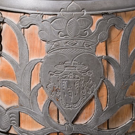 A pewter-mounted "Daubenkrug" (stein), Kulmbach, Andreas Haas (Master in 1690)