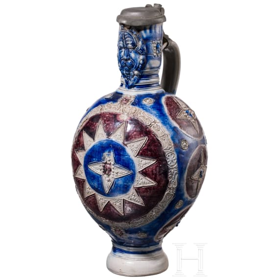 A large glazed stoneware Westerwald jug, late 17th century