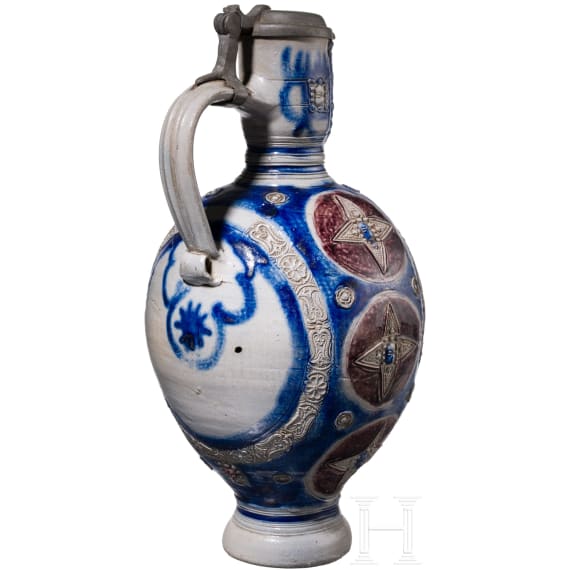 A large glazed stoneware Westerwald jug, late 17th century
