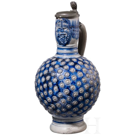 A glazed stoneware Westerwald jug, late 17th century