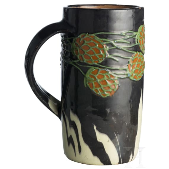 A majolica jug with hops, Max Laeuger (design), Tonwerke Kandern, circa 1897
