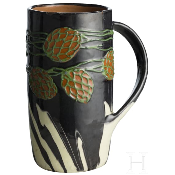 A majolica jug with hops, Max Laeuger (design), Tonwerke Kandern, circa 1897