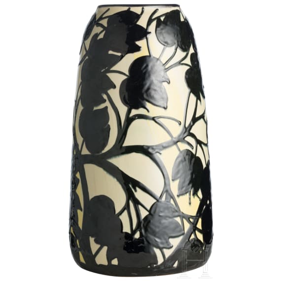 A large majolica vase with leaves, Kunstt&ouml;pferei Tonwerke Kandern, circa 1920