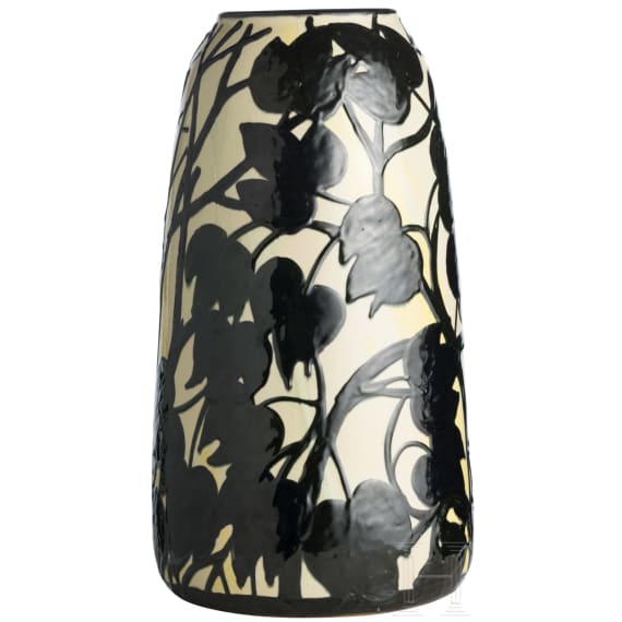 A large majolica vase with leaves, Kunstt&ouml;pferei Tonwerke Kandern, circa 1920