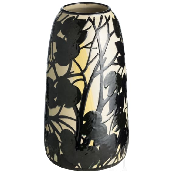 A large majolica vase with leaves, Kunstt&ouml;pferei Tonwerke Kandern, circa 1920