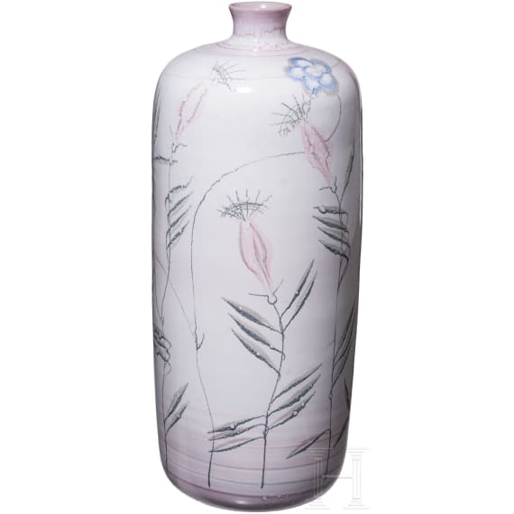 A large glazed stoneware vase with flowers, Hedwig Bollhagen, Marwitz, HB Werkst&auml;tten, circa 1935