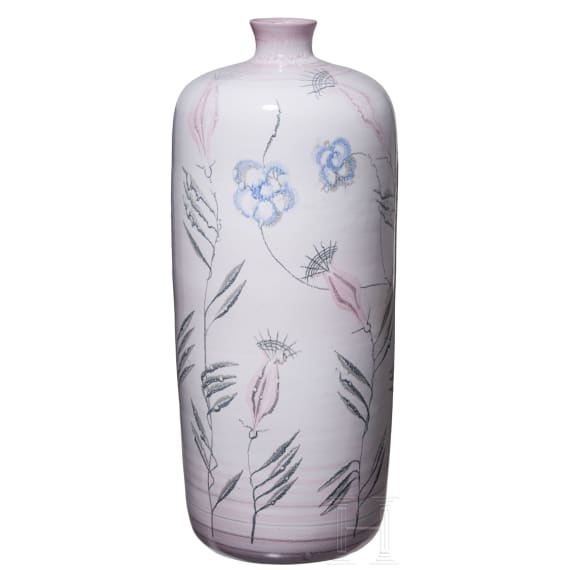 A large glazed stoneware vase with flowers, Hedwig Bollhagen, Marwitz, HB Werkst&auml;tten, circa 1935