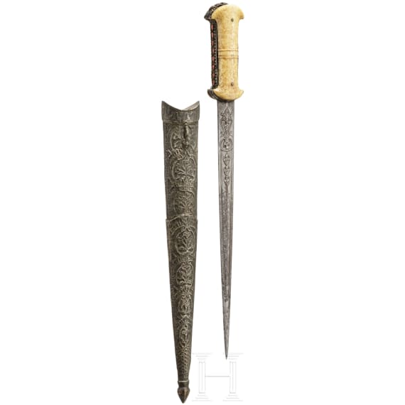 A coral-decorated Ottoman lance-tip dagger, 18th century