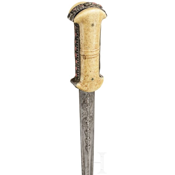 A coral-decorated Ottoman lance-tip dagger, 18th century