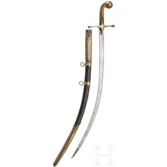 An Ottoman shamshir with rhinoceros horn hilt, circa 1820