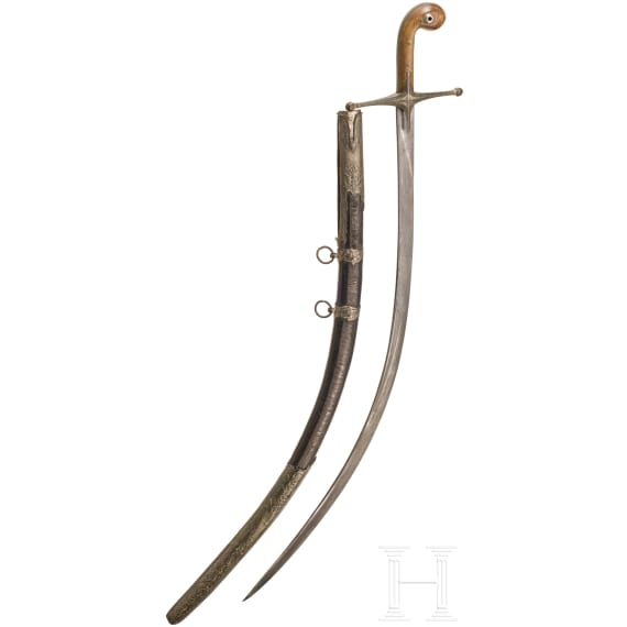 An Ottoman shamshir with fine wootz Damascus blade, circa 1830
