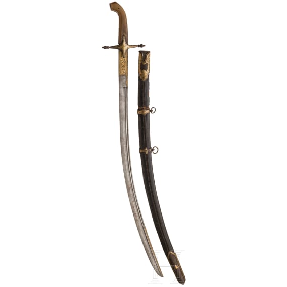 An Ottoman shamshir with rhino-horn grips, circa 1850