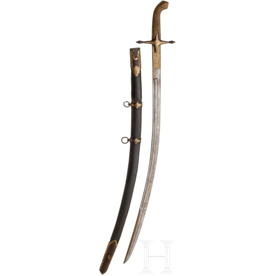 An Ottoman shamshir with rhino-horn grips, circa 1850