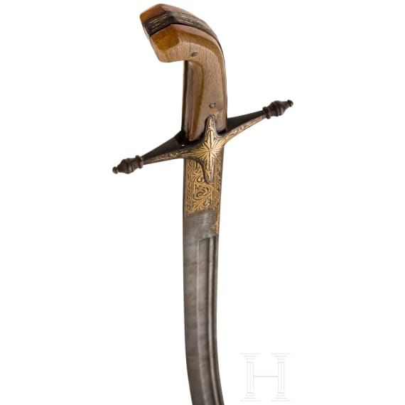An Ottoman shamshir with rhino-horn grips, circa 1850