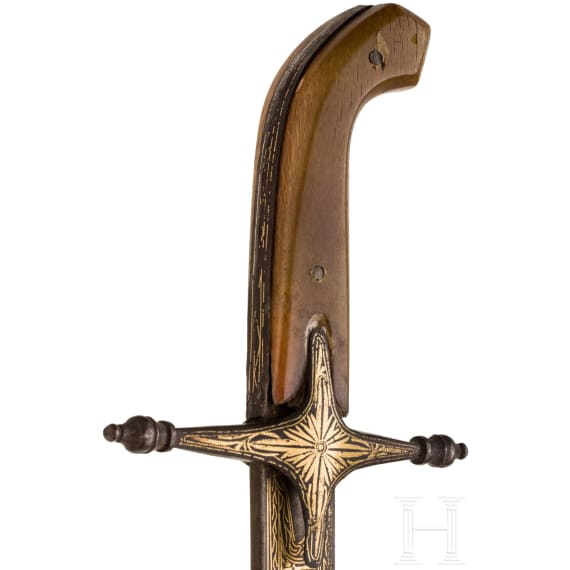An Ottoman shamshir with rhino-horn grips, circa 1850
