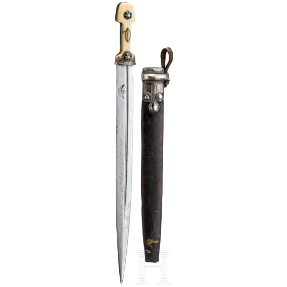 A silver-mounted and nielloed Russian/Caucasian kinzal, circa 1900