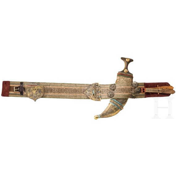 A Yemeni jambya with brocade belt, circa 1900