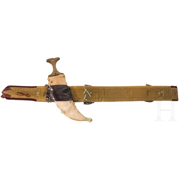 A Yemeni jambya with brocade belt, circa 1900