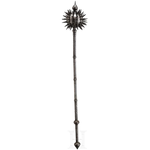 An Indo-Persian silver damascened mace, 19th century
