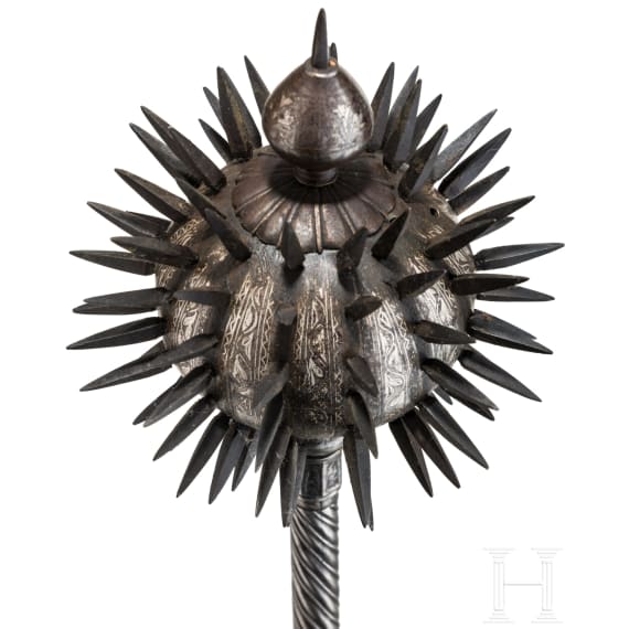 An Indo-Persian silver damascened mace, 19th century