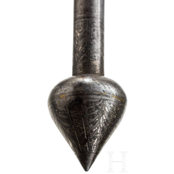 An Indo-Persian silver damascened mace, 19th century