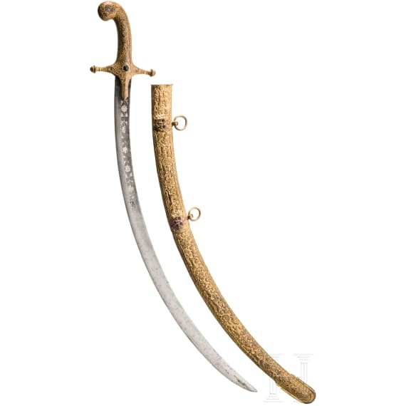 An Indian gilt-copper hilted shamshir, probably Kutch, 19th century
