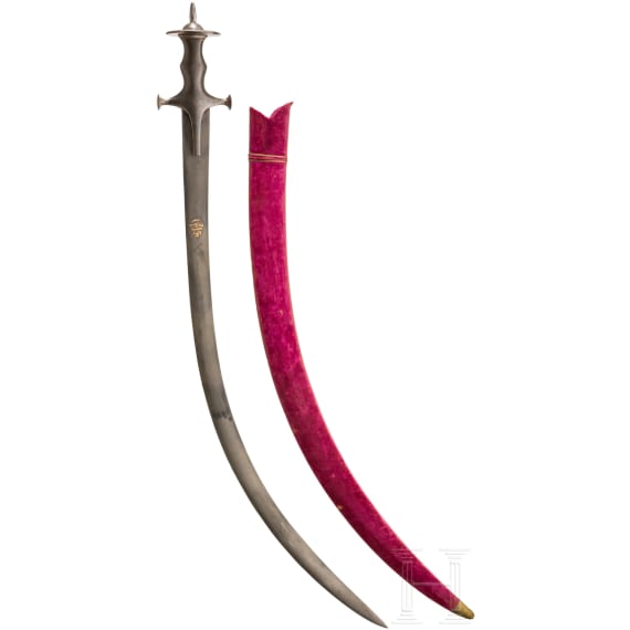 An Indian wootz damascus tulwar with Persian blade, 18th century