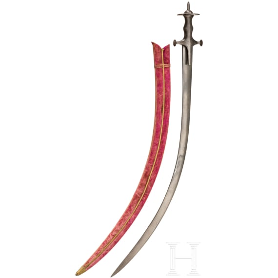 An Indian wootz damascus tulwar with Persian blade, 18th century