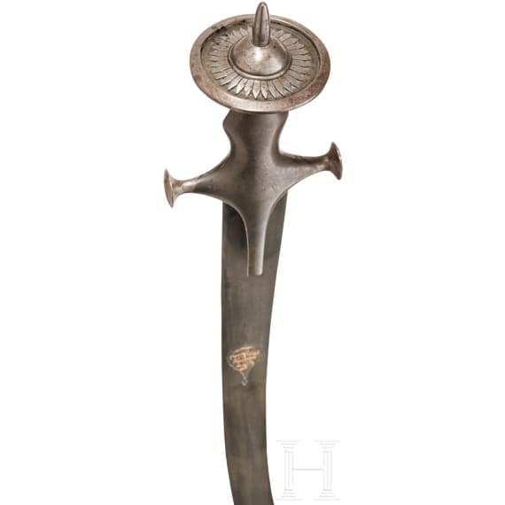 An Indian wootz damascus tulwar with Persian blade, 18th century