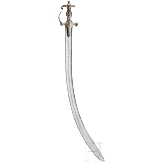 An Indian tulwar with damascened hilt and inscription, circa 1800