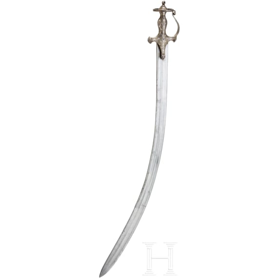 An Indian tulwar with damascened hilt and inscription, circa 1800