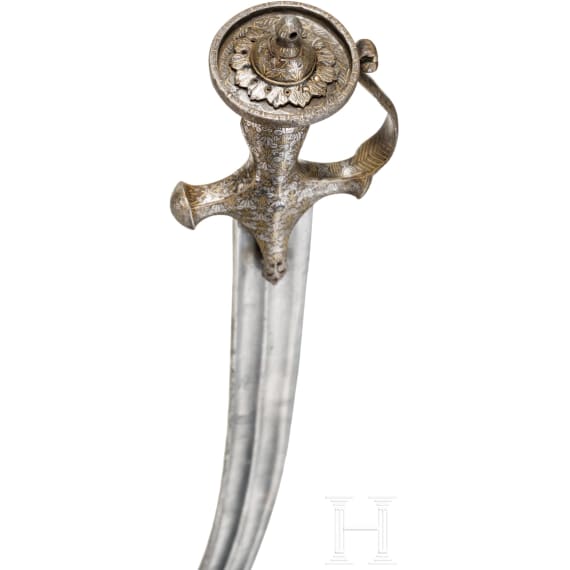 An Indian tulwar with damascened hilt and inscription, circa 1800