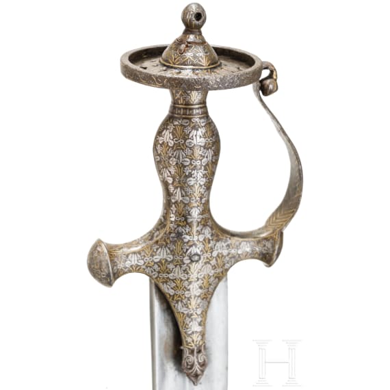 An Indian tulwar with damascened hilt and inscription, circa 1800
