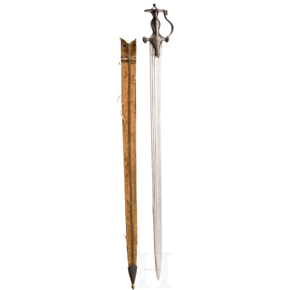 An Indian sukhela with silver damascened hilt, circa 1800