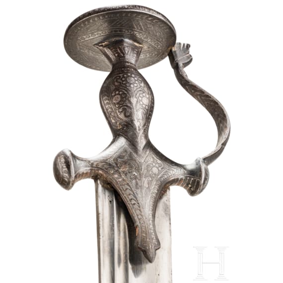 An Indian sukhela with silver damascened hilt, circa 1800