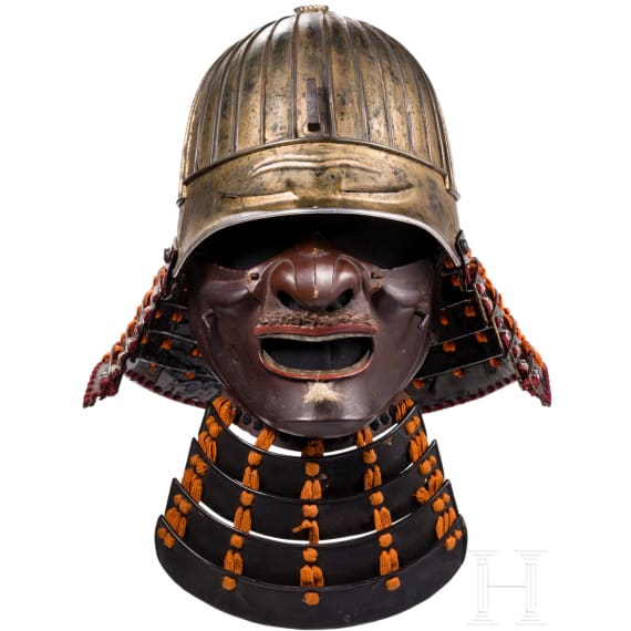 A Japanese suji fukurin kabuto with mempo, early Edo period