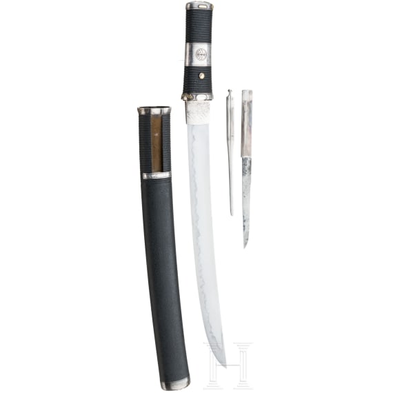 A silver-mounted Japanese wakizashi, signed Kanenaga, Muromachi period