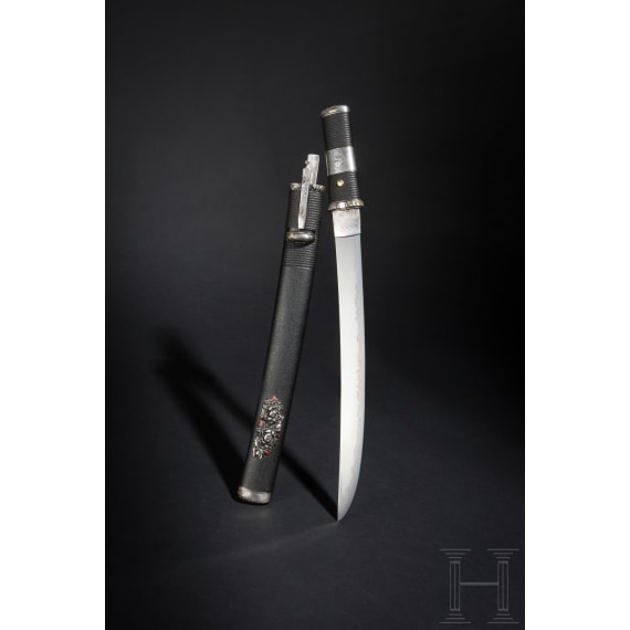 A silver-mounted Japanese wakizashi, signed Kanenaga, Muromachi period
