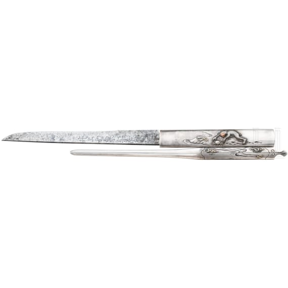 A silver-mounted Japanese wakizashi, signed Kanenaga, Muromachi period