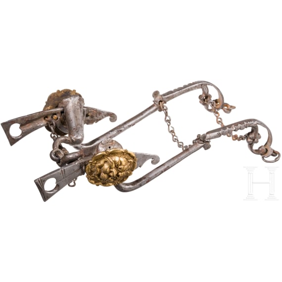 A French or Italian snaffle with gilt mascarons, 17th century
