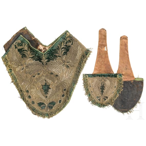 A fine set of French embroidered saddle pads, ca. 1720