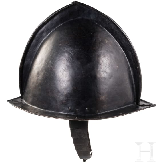 A Flemish blackened musketeer's helmet, ca. 1600