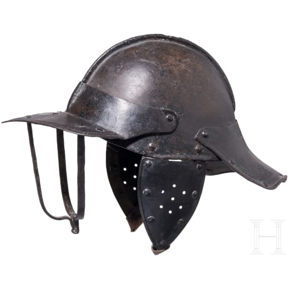 A British lobster tail helmet with bar visor, mid-17th century
