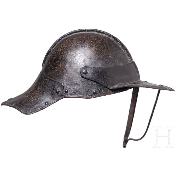 A British lobster tail helmet with bar visor, mid-17th century