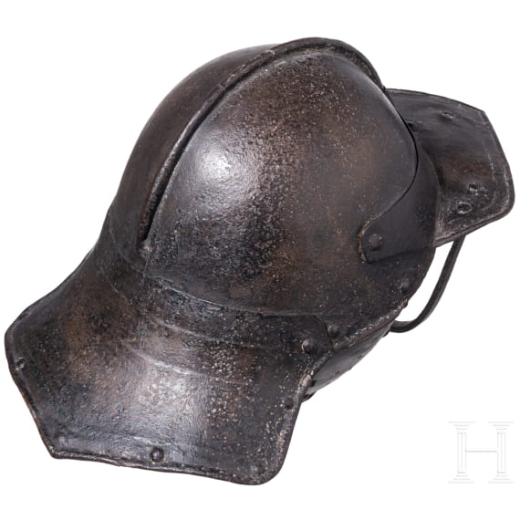 A British lobster tail helmet with bar visor, mid-17th century