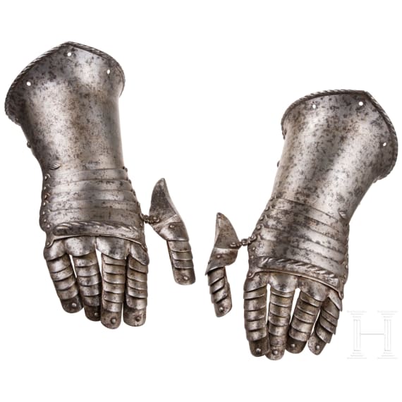 A pair of German armoured gauntlets, circa 1580