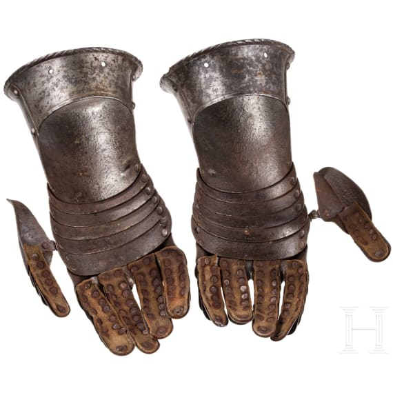 A pair of German armoured gauntlets, circa 1580