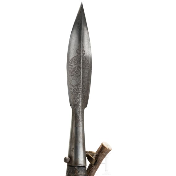 A Saxon boar spear with etched blade, circa 1600