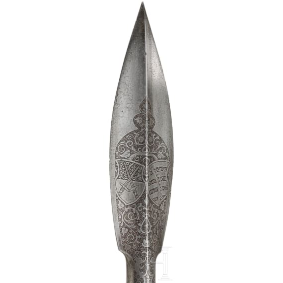 A Saxon boar spear with etched blade, circa 1600